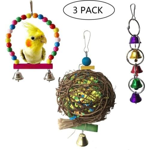 Parrot Bite Toy Pet Bird Toys Swing Brushed Vine Bal Bell String 3-Piece Set