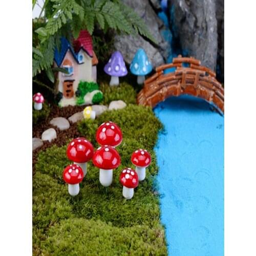 Artificial colorful mini Mushroom Resin Crafts Terrarium Figurines Fairy Garden Miniatures Party Garden Ornament Decorations