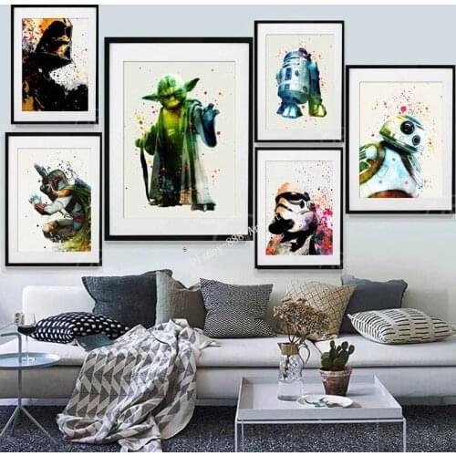 Disney Star Wars Paintings on Canvas Movie Watercolor Poster Wall Street Art Picture for Living Kids Room Home Decor Cuadros