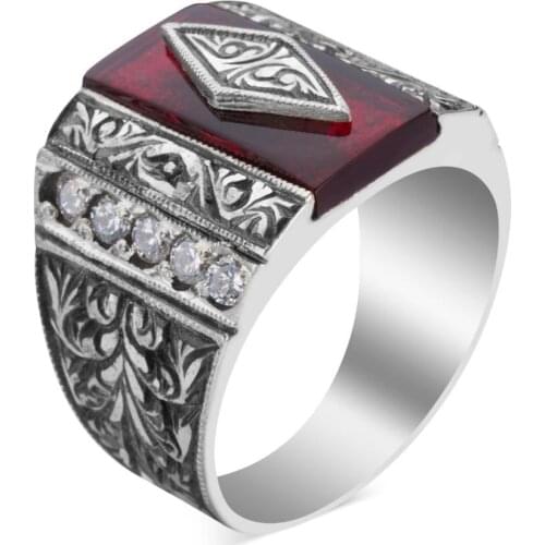 Red Fire Amber Silver Ring Natural Gemstone Ring High Quality Fashionable Jewelery 925k Silver Ottoman Style Vintage Rin