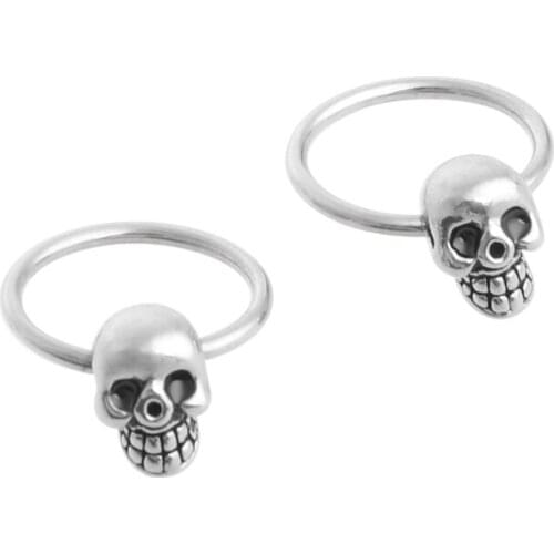 11 Pair Stainless Steel Skull Round Hoop Loop Earrings 0.39x0.28"