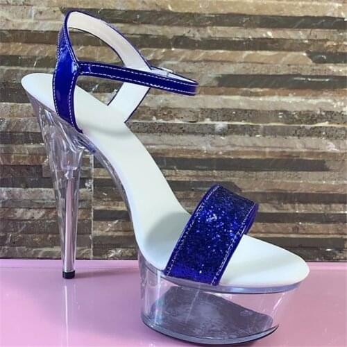 Summer heels with sequined uppers with transparent soles, 15cm pole-dancing sandals, and 6in dance shoes