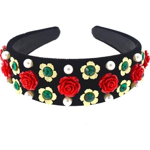 Fashion Baroque Retro Crown Rhinestones Handmade Hair Bands Red Crystals Wide Headband Wedding Hair Jewelry Accessories