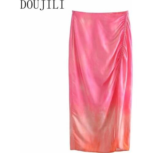 DOUJILI Fashion Women Skirt Long Style Open Side Soft Side Open High Waist Popular Skirts For Ladies