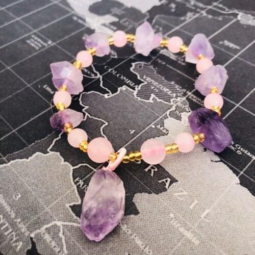 Genuine Amethyst Bracelet Women Fine Jewelry Gemstone Bangle Real Natural Pink Amethysts Stone Elastic Beaded Bracelets