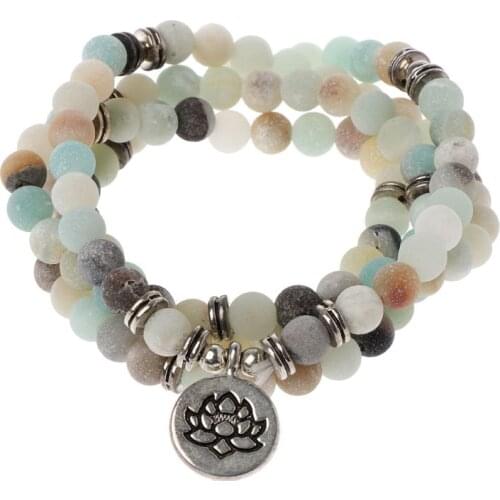 Mala Amazonite 108 Beads Necklace for Yoga Buddhist Rosary Prayer Charm Bracelet