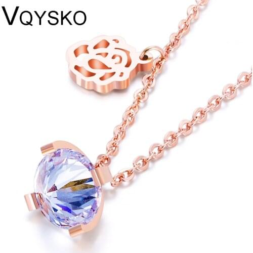 Rose Gold-Color stainless steel Pendant Necklace Jewelry CZ Crystal Wholesale Wedding Gift For Women Top Quality