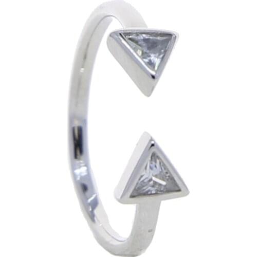 Simple 925 Sterling Silver Women Girl Finger Jewelry Geometric Triangle CZ Open Ring Promotion