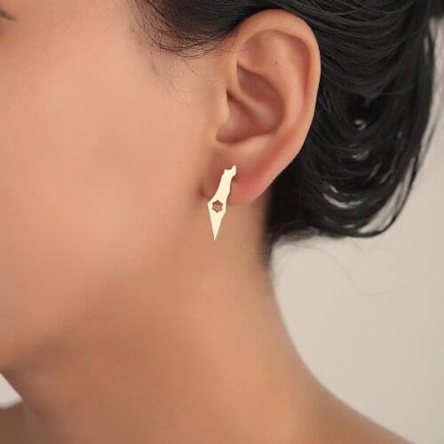 Simple Palestine Map Stud Earrings Israeli Magen Star of David Posts Jewish Accessory Traveling Souvenir Jewelry Gift