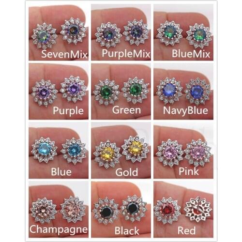 New Fashion Stud Earrings for Women SunFlower Hollow Earring with Rainbow Zircon Trendy Jewelry for Party Wedding Anniversary