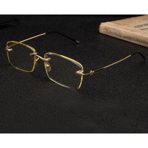 Rimless Glass Sunglasses Man Vintage Woman Natural Crystal Stone Sun Glasses Yellow Lens Anti Eye Dry Anti Scratch Top quality
