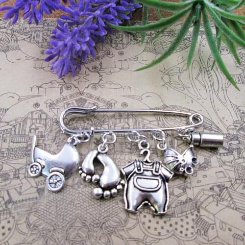 Diaper bag Diaper safety Stroller pin Baby Shower Gift for her Baby charm brooch silver plated charm brooch
