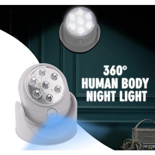 BORUiT 360 Degree Rotary Motion Sensor LED Night Light Bedroom Kitchen Night Lamp Wireless Corridor Wall Lamp Sensor Stair Light