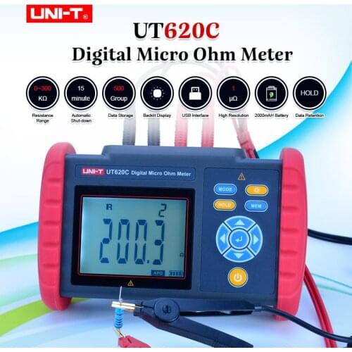 UNI-T UT620C Digital DC Low Resistance Meter Micro Ohmmeter Equipotential Test Connectors/Motor Resistance Tester