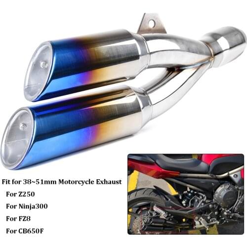 LJBKOALL 38~51MM Universal Motorcycle Muffler Exhaust Escape With DB Killer Double Hole Stainless steel For Z250 Ninja300 FZ8