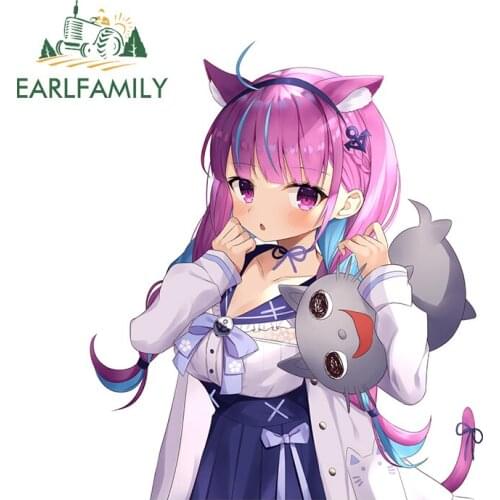 EARLFAMILY 13cm x 11.2cm for Hololive Minato Aqua Neko Car Stickers Sunscreen Vinyl Decals Scratch-Proof Windshield Trunk Decor