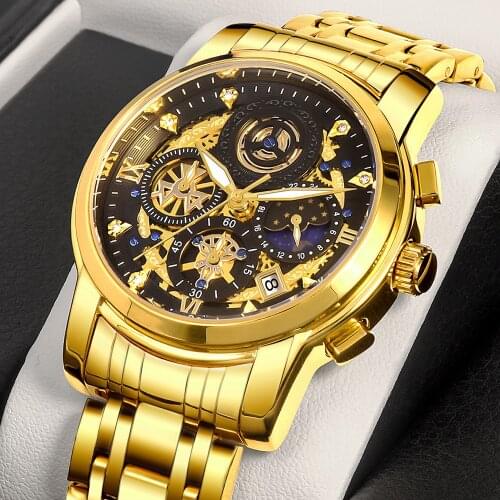WWOOR 2021 New Fashion Design Mens Watches Top Brand Luxury Gold Stainless Steel Waterproof Sports Chronograph Relogio Masculino