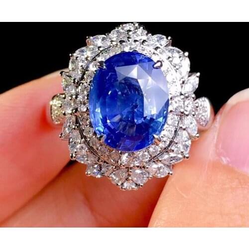 Cornflower Blue Crystal Sapphire Gemstones Diamonds Rings for Women 18k White Gold Filled Jewelry Sets Cocktail Bands Accessory