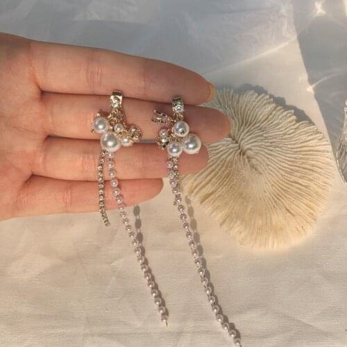 ​ZDMXJL 2021 New Arrival Fahion Womens Earrings Sweet Pearl Long Tassels Earrings for Women Bijoux Jewelry Gifts Drop-shipping