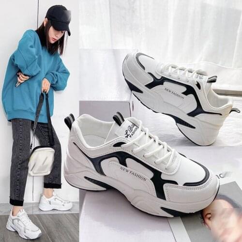 Womens Platform Sneakers, Casual White Sports Shoes, Korean Style Clunky Sneaker (Rubber Sole)