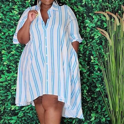 XL-5XL fall clothes for women plus size women clothing dresses casual stripe long sleeve shirt dress Wholesale Dropshipping
