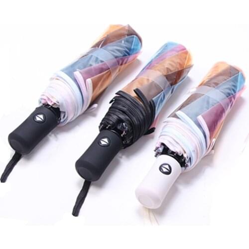 Automatic Transparent Rainbow Umbrella Rain Women Men Folding Windproof Paraguas PVC Transparent Sun Rain Umbrella