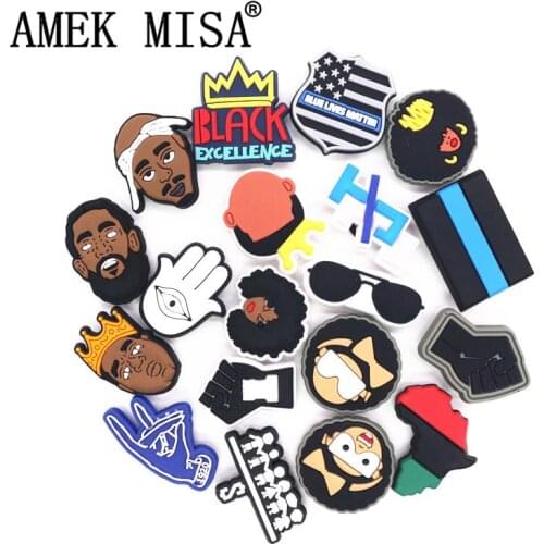 1pcs I Can Not Breathe Shoe Charms Accessories Black lives matter fist Portraits BGM BLM PVC JIBZ for Croc Shoe Charm Decoration
