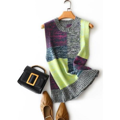 2021 autumn winter warm 100% cashmere patchwork womens vest