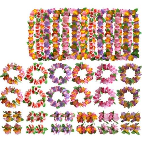4pcs/Set Hawaiian Wreath Hawaiian Leis Garland Artificial Necklace Hawaii Flowers Leis Spring Party Supplies Beach Fun Wreath