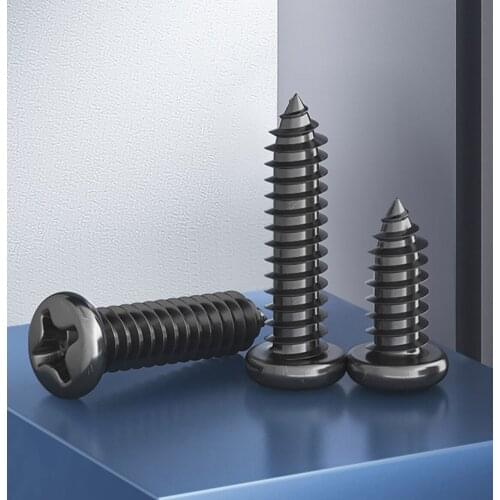 50Pcs Black M1-M3 Phillips Pan Head Self Tapping Screws Cross Round Head Self-Tapping Electronic Small Bolts