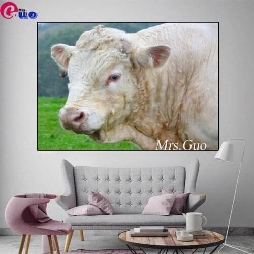 5D Square/Round Diamond painting Cross stitch White Bull full Diamond mosaic Cow Diamond embroidery Animals Year of the Ox Gift