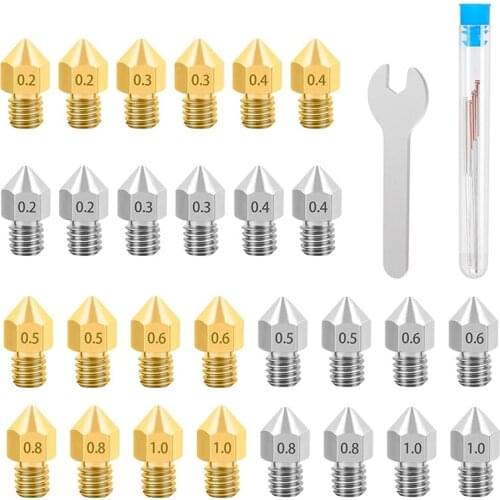 3D Printer Accessories Stainless Steel and MK8 Brass Nozzles and Cleaning Kits for CR-10, Ender 3/5 Series 3D Printers