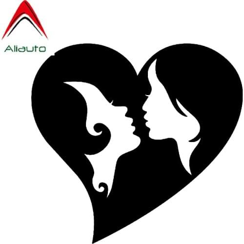 Aliauto Personality Car Sticker Lgbt Gay Couple Kiss Heart Vinyl Waterproof Reflective Creative Decal Black/silver,12cm*11cm