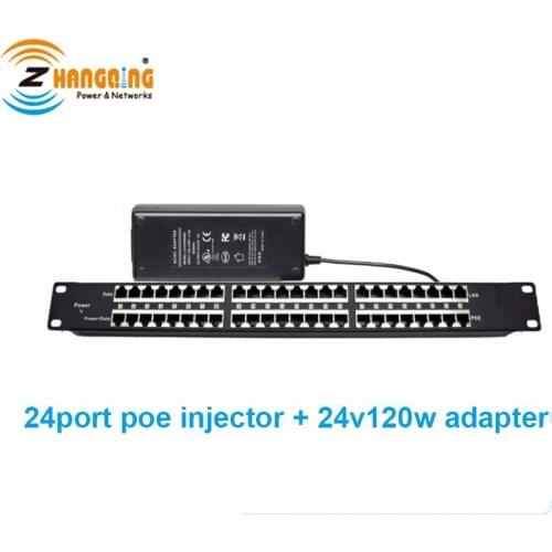 Security Passive PoE Injector Mid-span For IP Camera 802.3af/at PoE Panel 24 Port With 24V 120W Power Supply