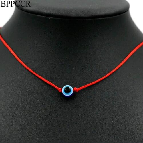 BPPCCR Blue Eye Red Nylon rope String Chokers Necklace Silver Color Women Lucky Gift Maxi Boho Necklaces Pulseras mujer Collar