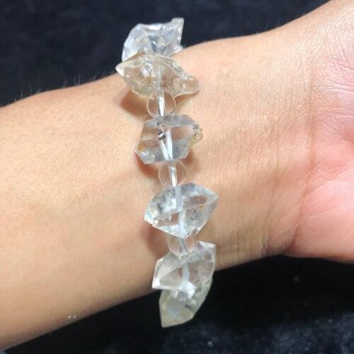 Diamond bracelet with natural rock and mineral herkimer raw quartz crystal bracelet