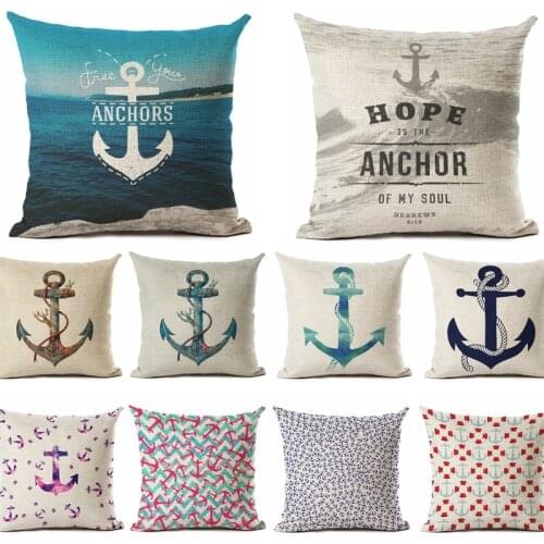 Nordic Style Cotton Linen Cushion Cover Anchor Pattern Marine Ship Throw Pillow Case Decorative Pillowcase Cojines Almofadas