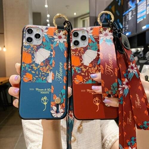 Pretty Case For iphone 7 8 plus 6 6s plus X Xs max XR 11 12 pro max SE 2020 cover Soft TPU Wrist Strap Phone Holder Case coque