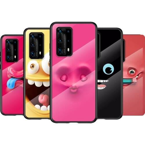 Tempered Glass Cover 3D funny face For Huawei P40 P30 P20 P10 Pro Plus Lite 5G 2019 Phone Case