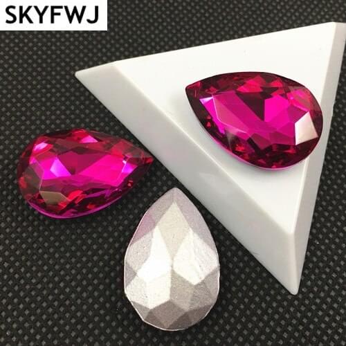 Fuchsia Color TEARDROP Glass Crystal POINTED BACK Rhinestones 4x6,7x10,10x14,13x18,18x25,20x30,30x40mm Dress Drop stone