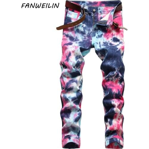Spring New Mens Denim Pants Streetwear Hip Hop Tie Dye Jeans Fashion Harajuku Men Color Camouflage Jean Trousers Pantalon Homme