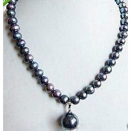 ELEGANT TAHITIAN NATURAL BLACK PEARL NECKLACE PENDAN