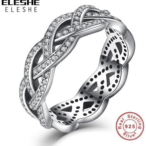 ELESHE Sparkling Cubic Zirconia Crystal Finger Ring 925 Sterling Silver Twist Of Fate Stackable Ring for Women Christmas Jewelry