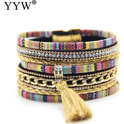 Ethnic Tassel Pendant Bracelet Bohemian Multilayer Braided Rope Wristband Leather Bracelet Femme Pulseira For Women Jewelry