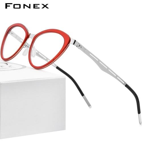 FONEX Acetate Glasses Frame Women Myopia Prescription Cat Eye Eyeglasses 2020 New Optical Brand Designer Screwless Eyewear F1008