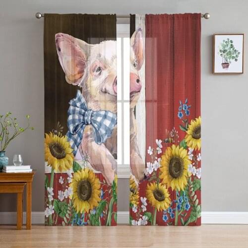 Pig Sunflower Farm Idyllic Barn Sheer Curtains for Living Room Modern Voile Curtain Bedroom Tulle Curtains Window Drapes Decor