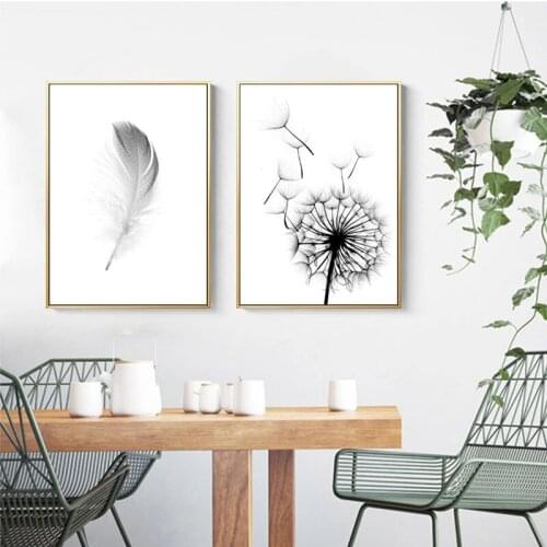 Black and White Dandelion Feather Canvas Painting Wall Art Poster Prints Bedroom Living Room Home Decor Picture