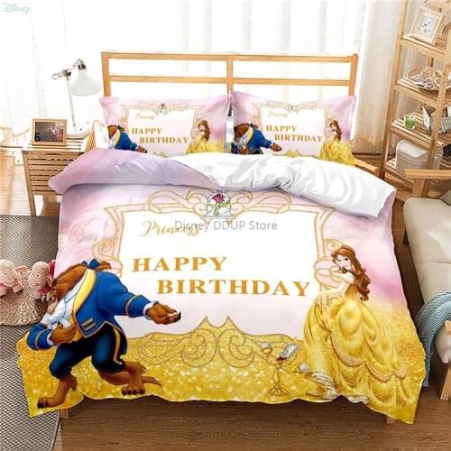 Disney Beauty and The Beast Cartoon Bedding Set for Adult Children Home Decor 3d Duvet Cover Set Pillowcases Happy Birthday Gift