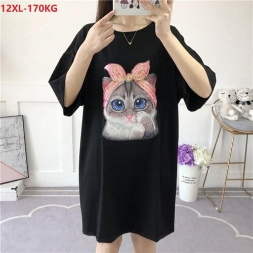 Summer plus size cat dress short sleeve women 8XL 10XL 12XL loose funny cute dress oversize cotton Creativity dress 70 68 66 60