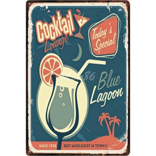 [ Mike86 ] Cocktail Blue Lounge Metal Plate Hawaii Wall Posters Vintage Tin Sign Antique Souvenirs Festival Gift Dd-1005